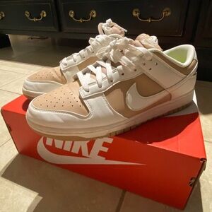 Nike White and Tan Dunk Sneakers